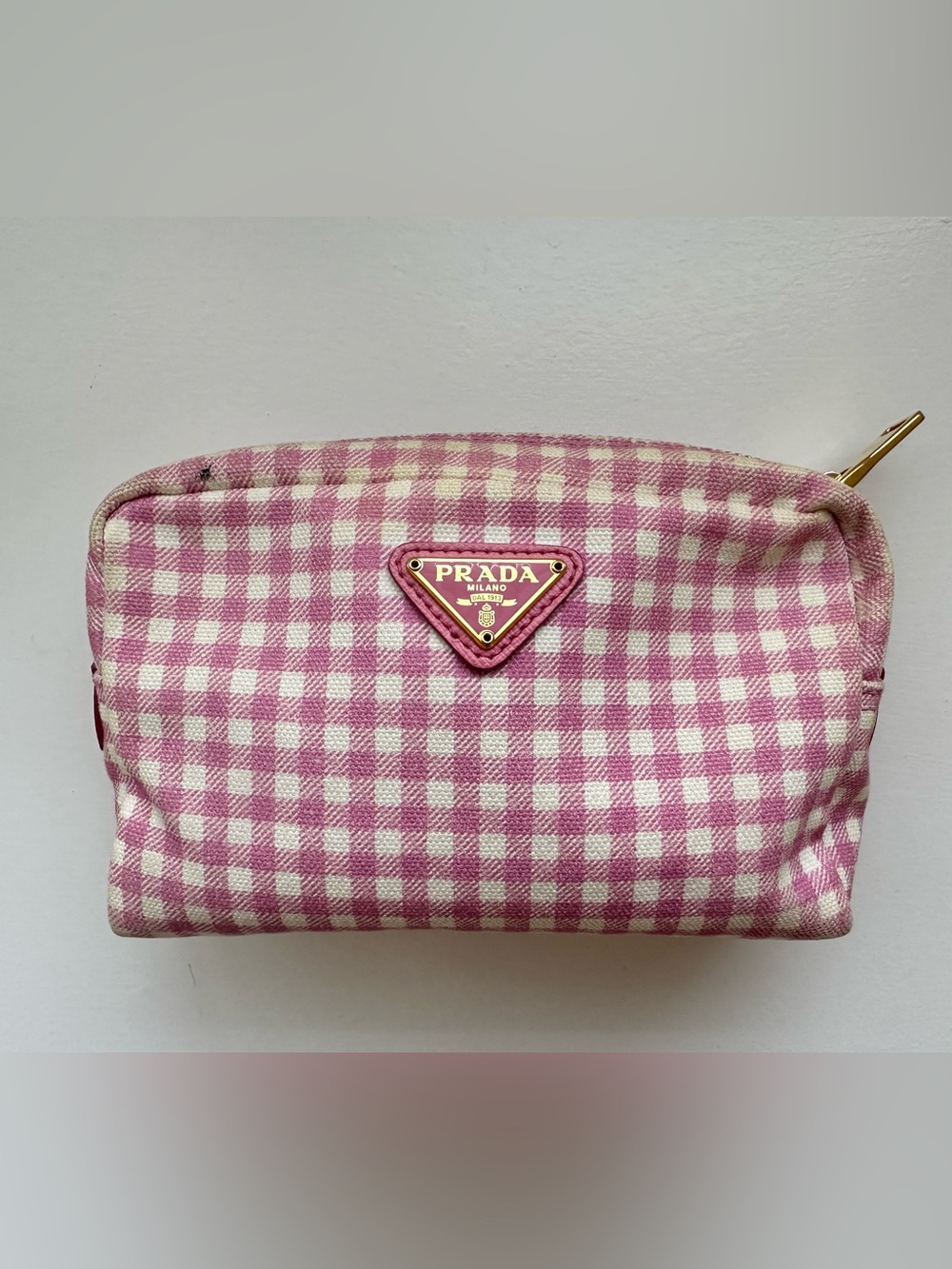 Prada Pink and White Gingham Cosmetic & Travel Pouch - Picture 2 of 14